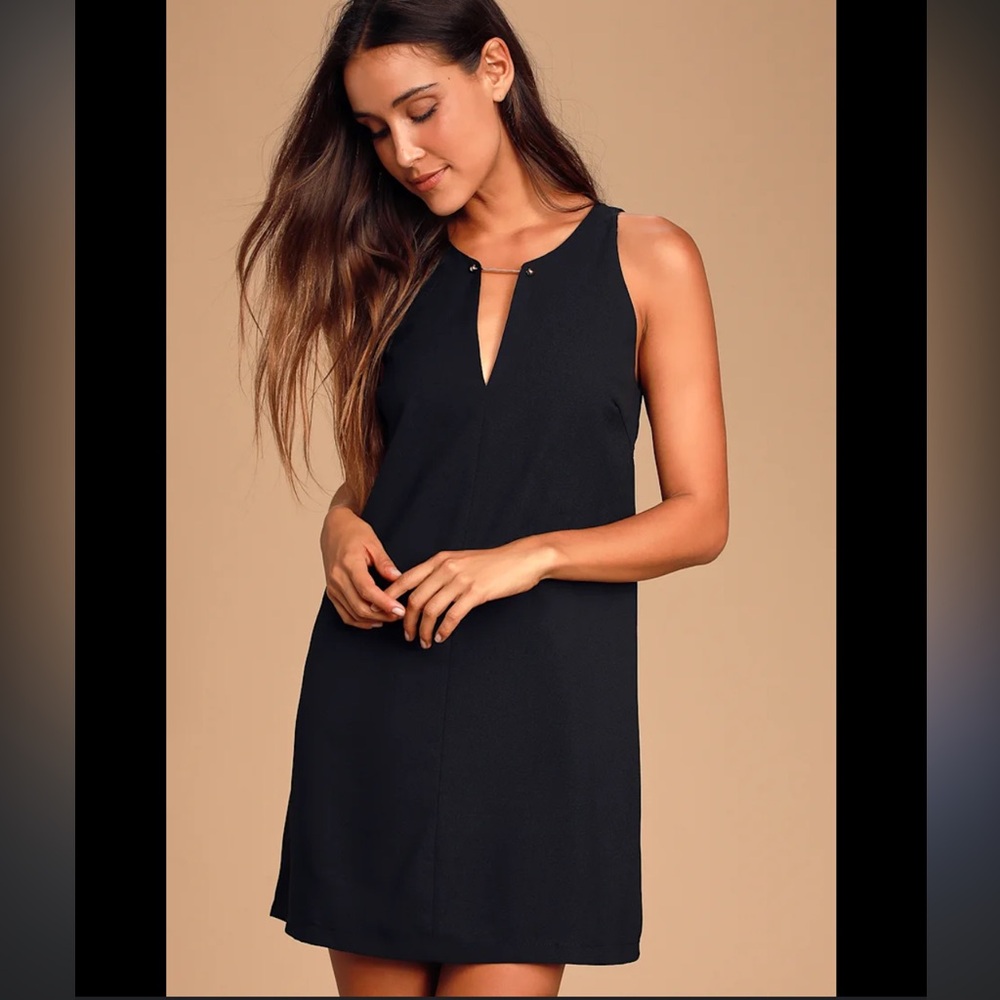 Lulu's Black Mini Dress with V-Neckline